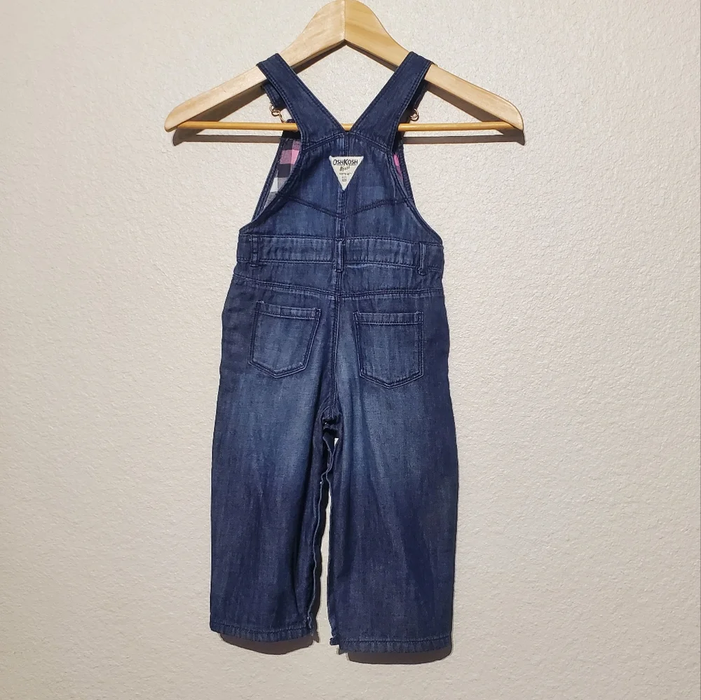 OshKosh B'gosh Toddler Girls Plaid Flannel Lined Denim Overalls